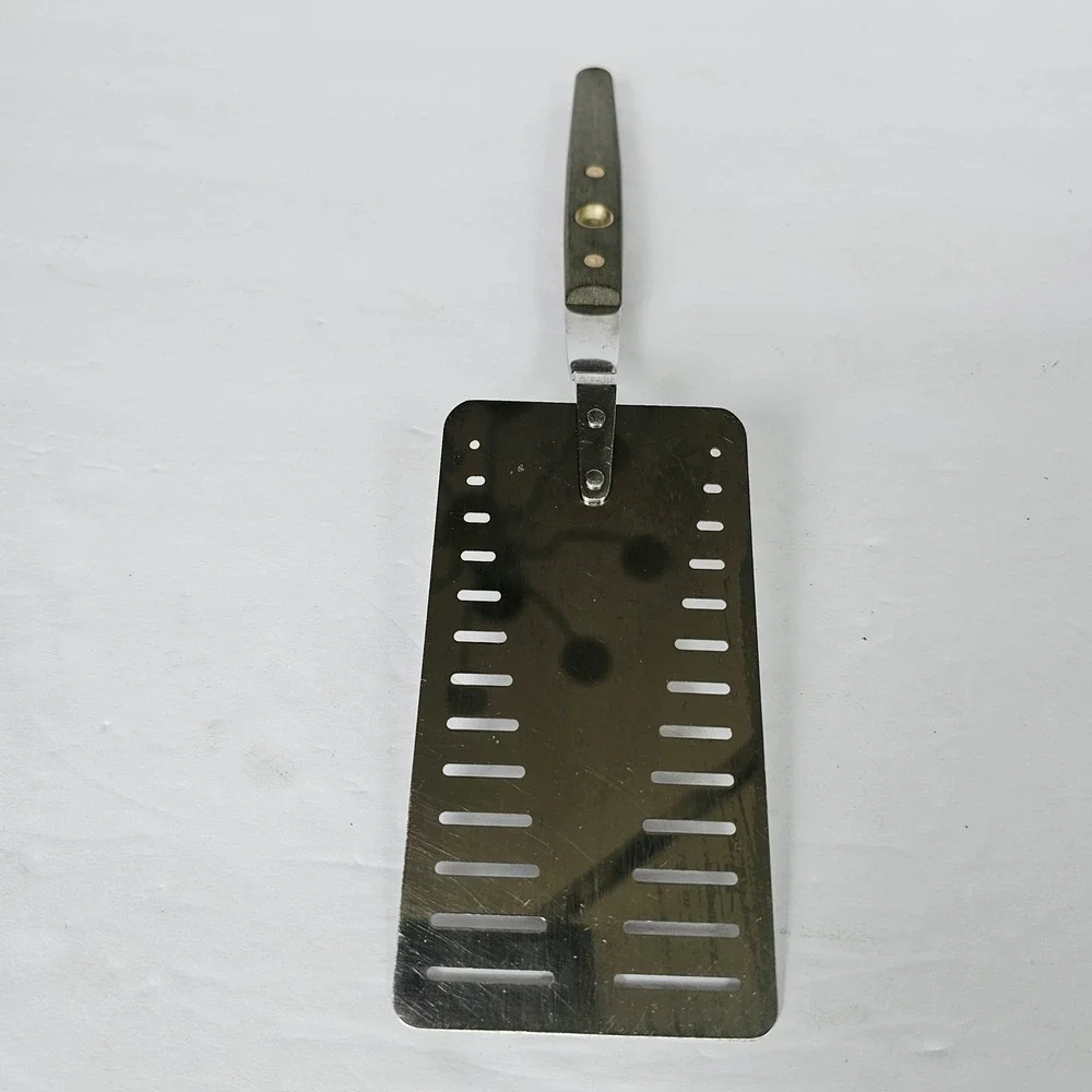 Vintage Flint Stainless Steel Slotted Spatula Dark Handle Made in USA Turner